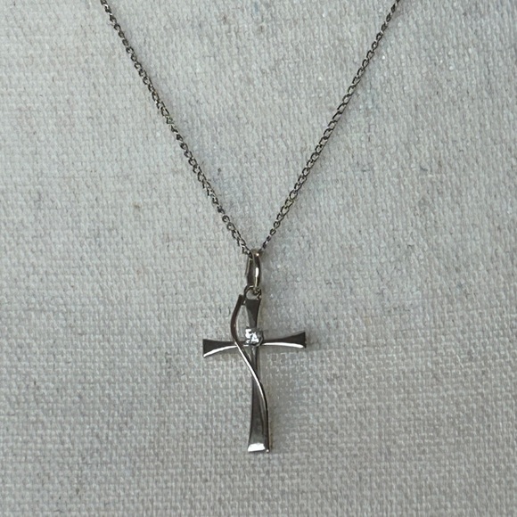 Sterling Silver Crystal Cross Necklace Stamped 925 19" Faith 1" Pendant - Picture 3 of 10